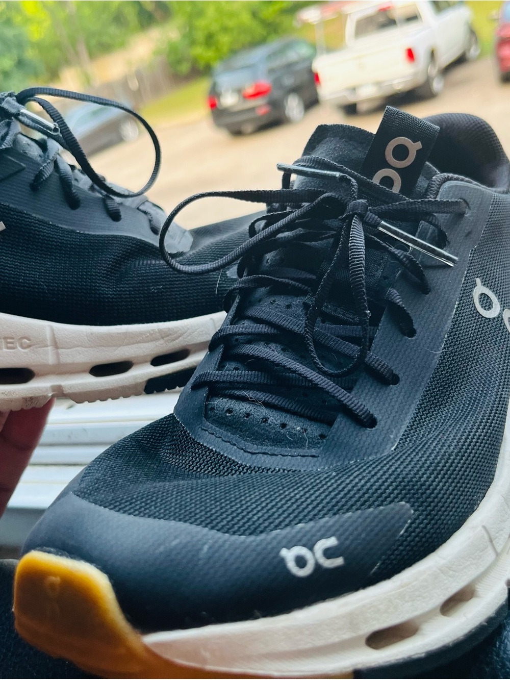 On Running Men's Black Athletic Trainers with White Midsole and Gum Toe